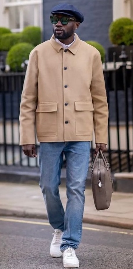 Wool blend waist jacket.