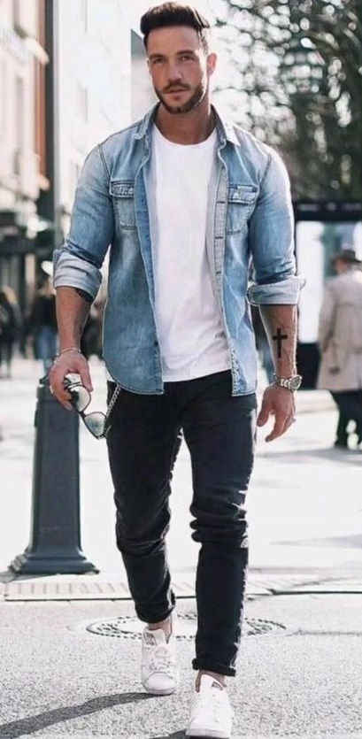 Denim Jackets with White Tee - Club night outfit ideas Denim Jackets with White Tee - Club night outfit ideas