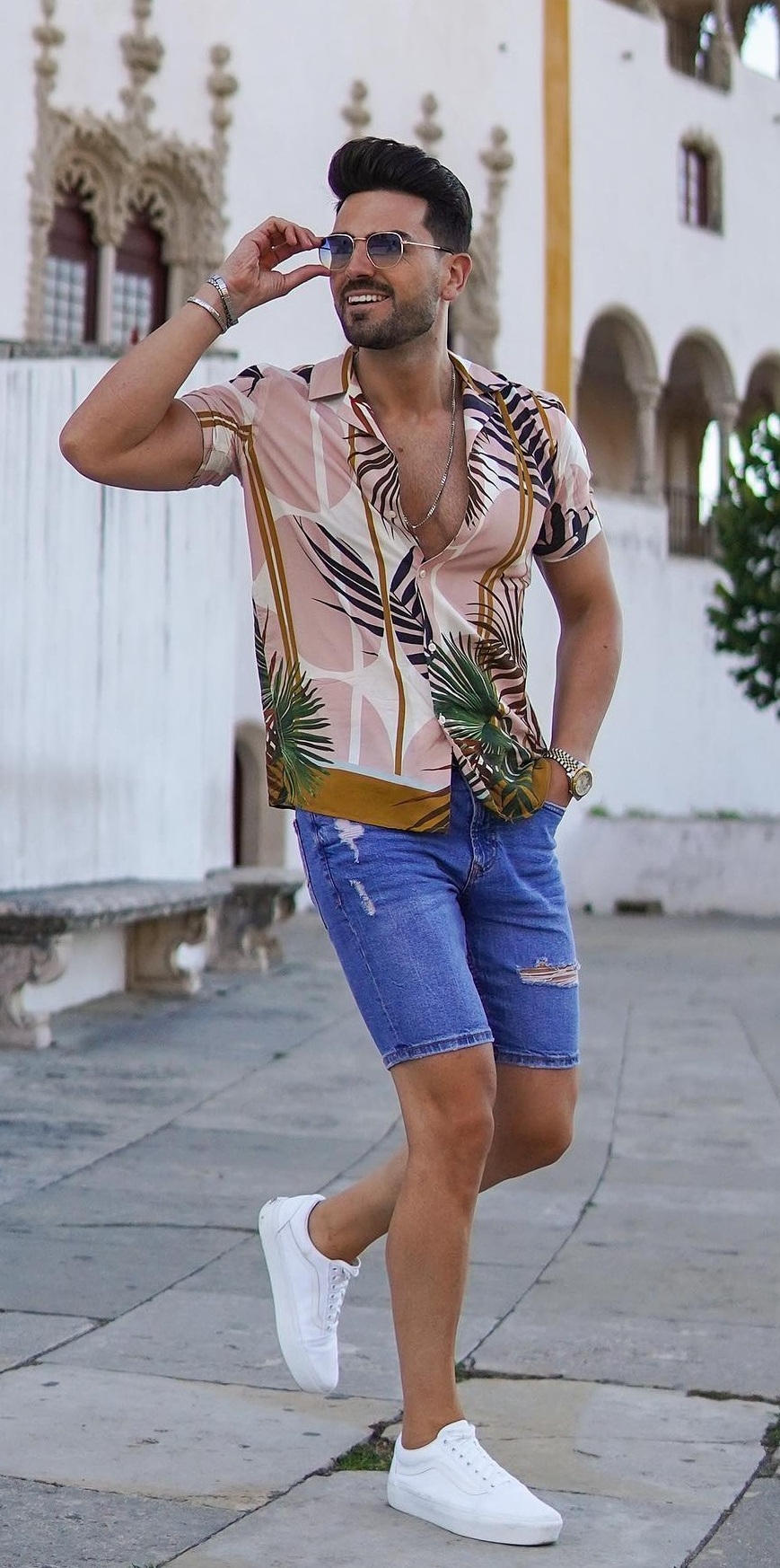 Printed Shirts _ Ripped Shorts weekend getway outfit inspos for men Printed Shirts _ Ripped Shorts weekend getway outfit inspos for men