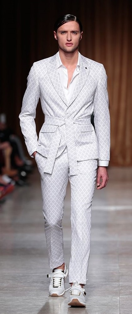 White undershirt with white birds eye suit White undershirt with white birds eye suit