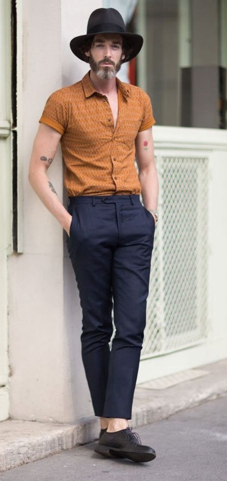 blue trouser with brown shirt and hat_ blue trouser with brown shirt and hat_