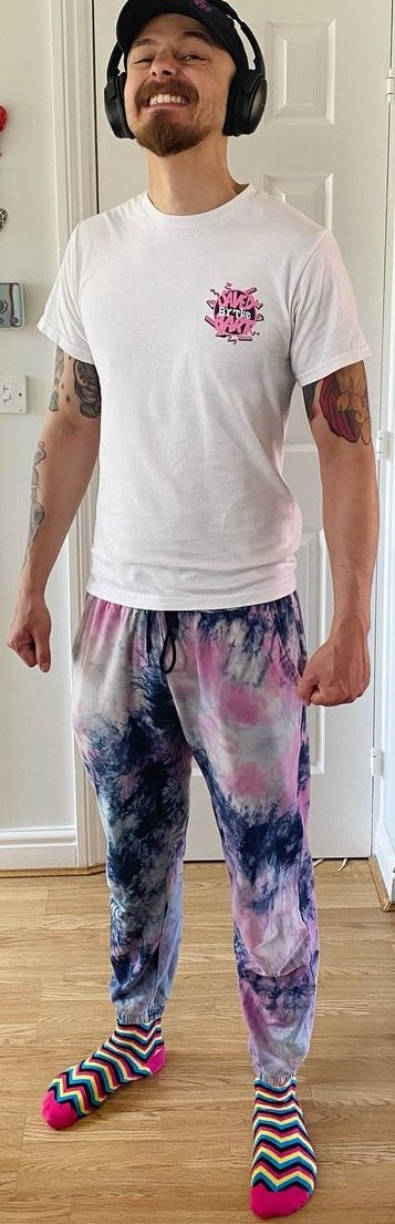 blue and pink colored tie dye men's joggers with a socks blue and pink colored tie dye men's joggers with a socks