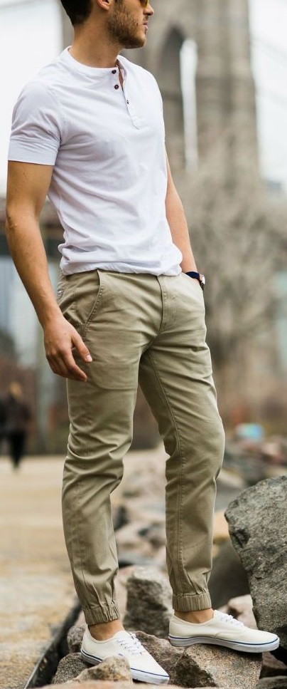 cream men's jogger with white tshirt and shoes cream men's jogger with white tshirt and shoes