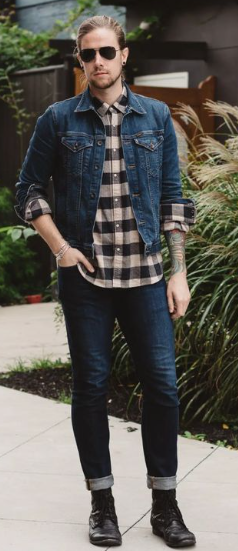 Springtime Flannel outfit Fashion in denim jacket Springtime Flannel outfit Fashion in denim jacket