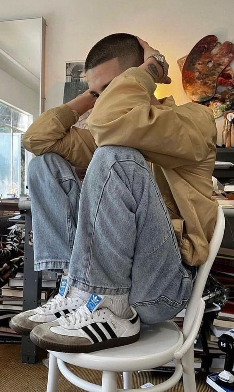 jacket and a denim with a sneaker brand Adidas jacket and a denim with a sneaker brand Adidas