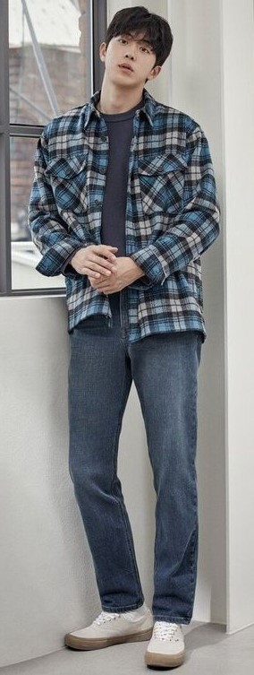 unbuttoned shirt over a basic blue t-shirt unbuttoned shirt over a basic blue t-shirt