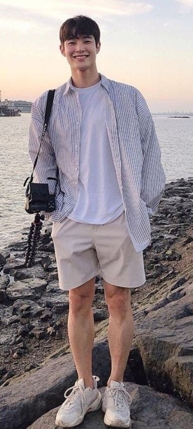 white tees paired with Shirt and shorts white tees paired with Shirt and shorts
