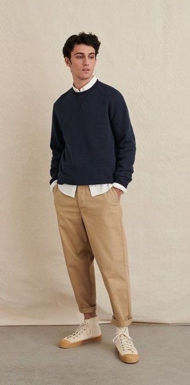 Blue Sweater with Beige Colour pants Blue Sweater with Beige Colour pants