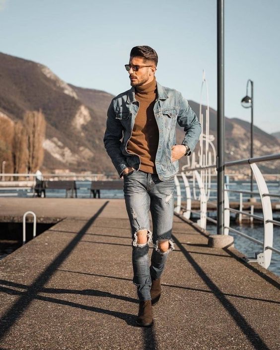 Denim Jacket With Boots and Denim Jeans Denim Jacket With Boots and Denim Jeans