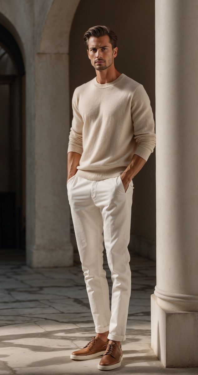 Cream Sweater With Chinos Cream Sweater With Chinos