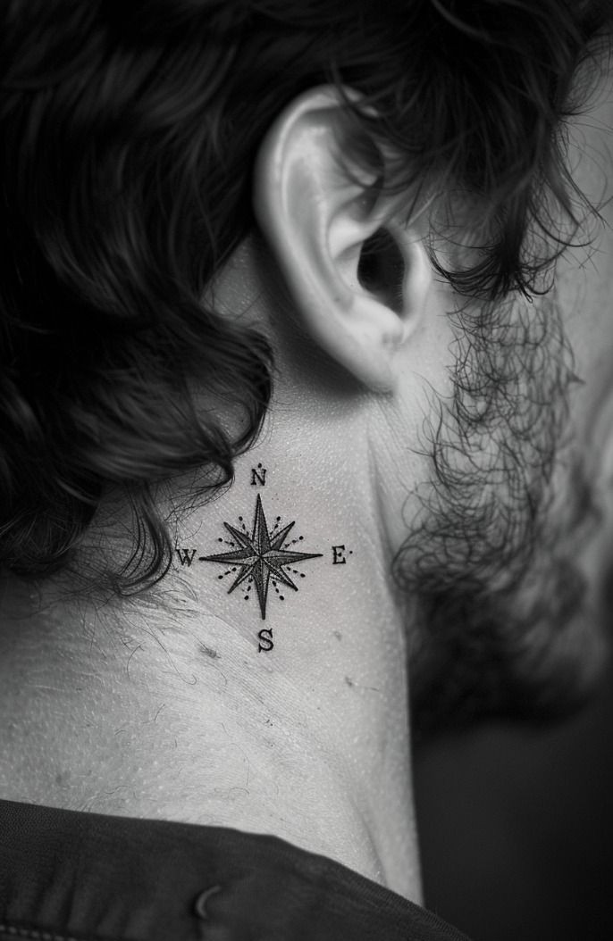 Neck Compass Tattoo Neck Compass Tattoo