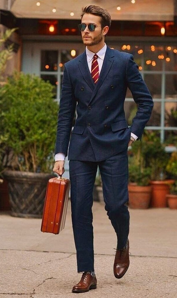 Brown Brogues with Navy Suit and White Shirt Brown Brogues with Navy Suit and White Shirt