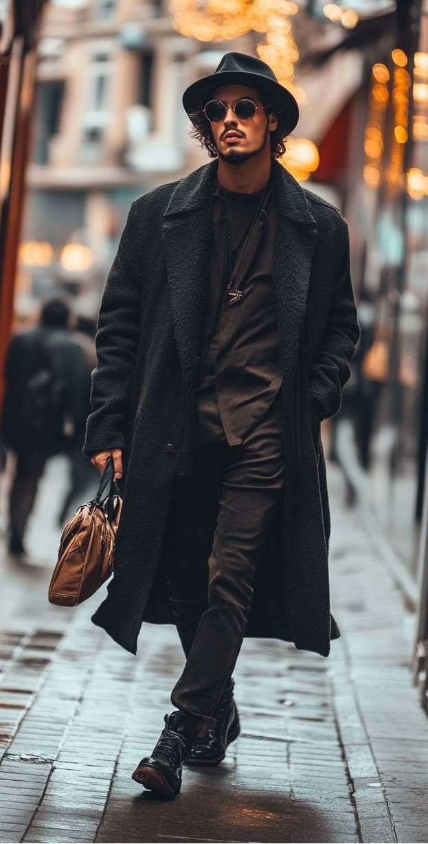 Fedora Wool Hat With Long Coat Fit Fedora Wool Hat With Long Coat Fit