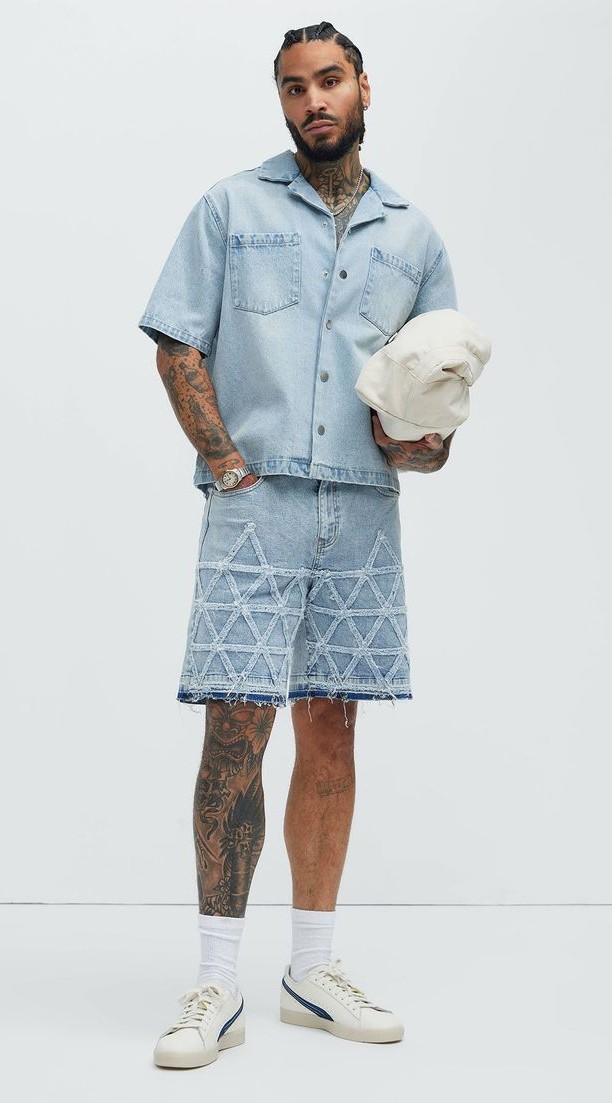 Light-Wash Denim Shirt With Shorts Light-Wash Denim Shirt With Shorts