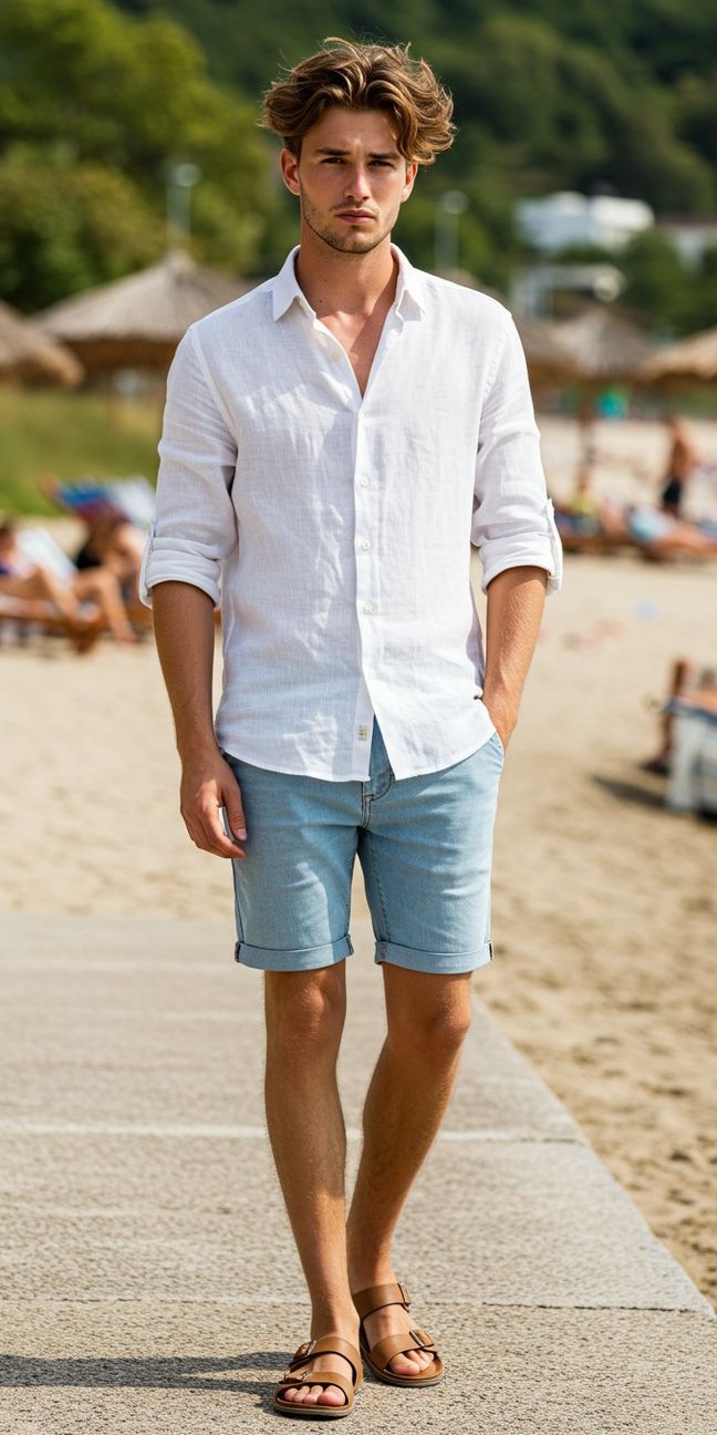 Linen Shirt With Chino Shorts Linen Shirt With Chino Short