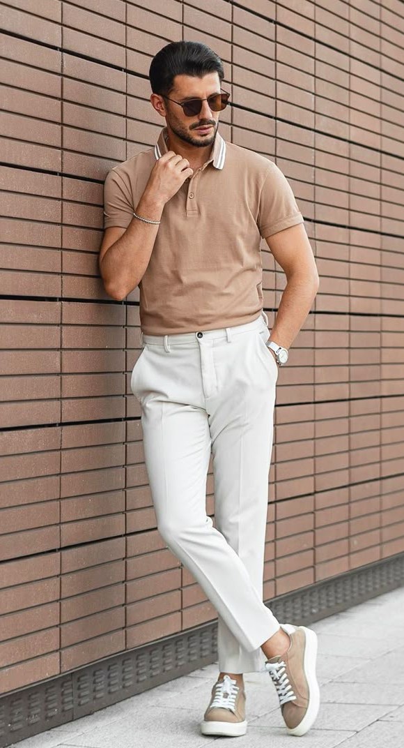 Pastel Polo Shirt With off-White Trousers Pastel Polo Shirt With off-White Trousers