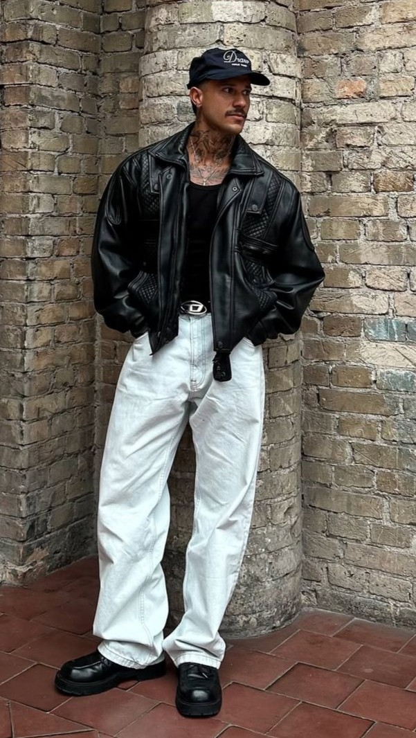 Trucker Cap With Leather Jacket and Denim Jeans Trucker Cap With Leather Jacket and Denim Jeans