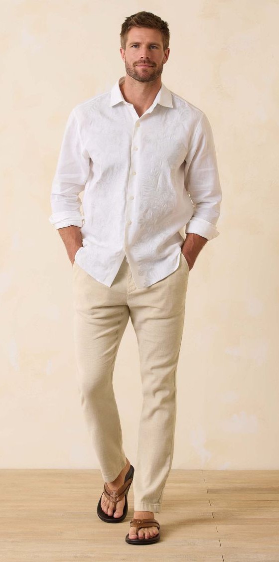 White Linen Shirt With Beige White Linen Shirt With Beige
