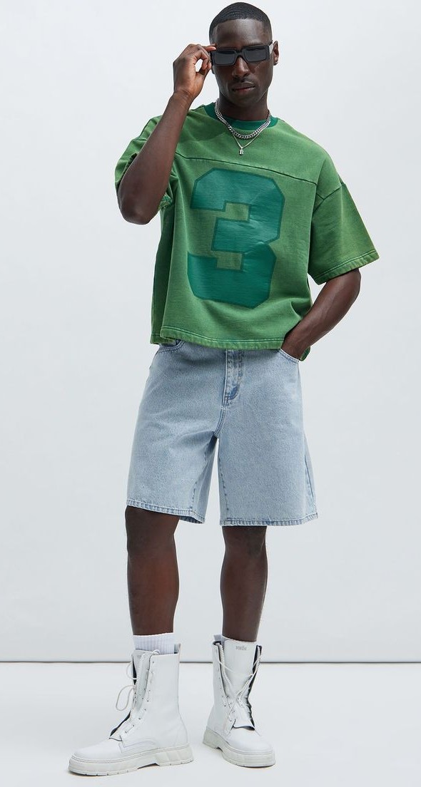 Boxy Oversized Tee With Denim Short Boxy Oversized Tee With Denim Short