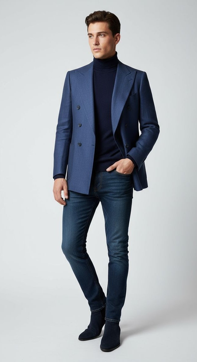 Blue Double-Breasted Blazer Blue Double-Breasted Blazer